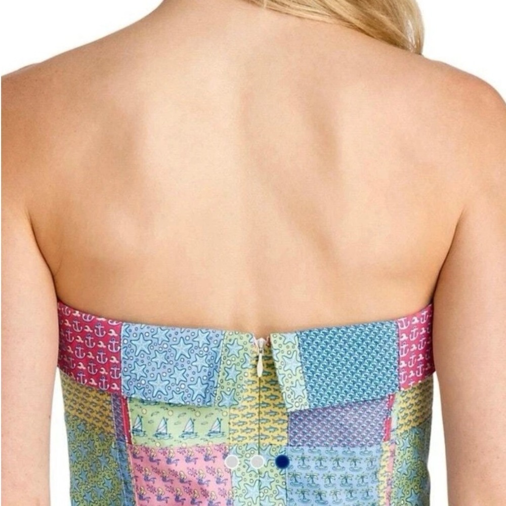 Vineyard Vines Strapless Dress Women's 12 Patchwork Nautical Multicolor Lined - Picture 12 of 12